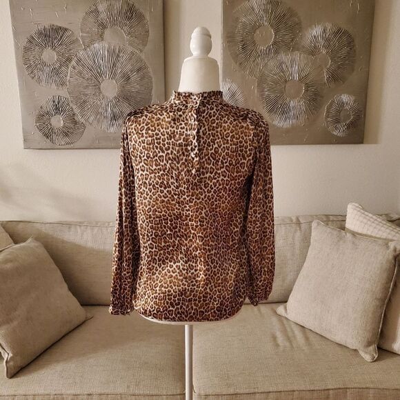 🌹 J. CREW 🌹 Ruffleneck Drapey Leopard Print Satin Blouse - [Size XS] - Picture 9 of 14